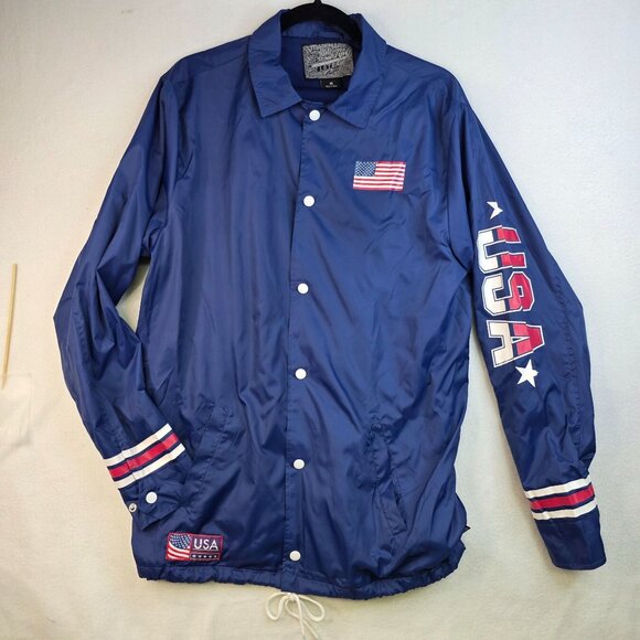 Brooklyn Cloth M USA Coach Jacket Medium Snap Button Lightweight Red Blue - Picture 1 of 9
